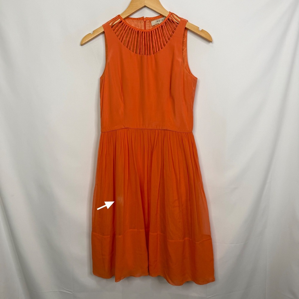 REISS Orange 100% Silk Cage Neckline Sleeveless Cocktail Dress Womens Size 4 - Picture 3 of 11